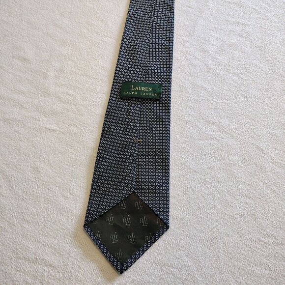 Ralph Lauren POLO Men's Neck Tie 100% SILK Navy Tan Circles Minimalist Office - Picture 3 of 7